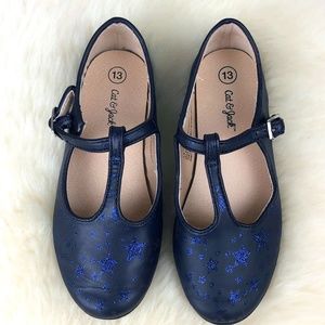 Cat & Jack T-Strap Mary Janes | Girls 13 | Navy w/Blue Glitter Stars